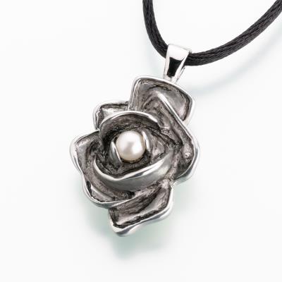 antique pewter rose with pearl cremation pendant necklace